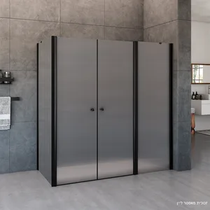 מקלחון פינתי דופן קבועה ו2 דלתות  דופן צד קבועה טמפל זכוכית גלינה 75-220 סמ שחור מט - דור רפאל