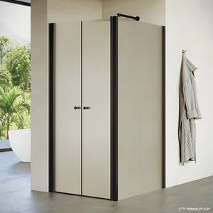 מקלחון פינתי 2 דלתות  דופן צד קבועה באקר זכוכית גלינה 66-96 סמ שחור מט - דור רפאל