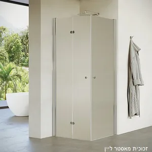 מקלחון פינתי דלת על ציר  דלת הרמוניקה קופר זכוכית גלינה 66-98 סמ ניקל כרום - דור רפאל