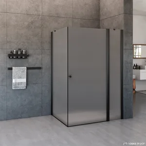 מקלחון פינתי דלת ודופן קבועה  דופן קבועה אלברט זכוכית גלינה 70-145 סמ שחור מט - דור רפאל