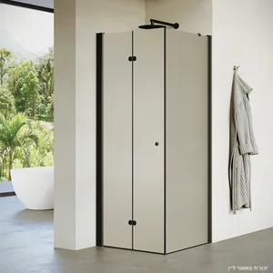 מקלחון פינתי דופן קבועה ודלת הרמוניקה ווייס זכוכית גלינה 66-98 סמ שחור מט - דור רפאל