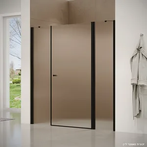 מקלחון חזית 2 דפנות קבועות  דלת שרלטון זכוכית גלינה 122-205 סמ שחור מט - דור רפאל