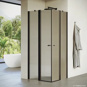 מקלחון פינתי 2 דלתות  2 דפנות קבועות מונרו זכוכית גלינה 76-79 סמ  86-89 סמ שחור מט - דור רפאל