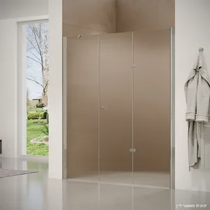 מקלחון חזית דלת הרמוניקה  דופן קבועה קאסטל זכוכית גלינה 96-165 סמ ניקל כרום - דור רפאל