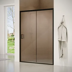 מקלחון חזית דופן קבועה ודלת אוונס זכוכית גלינה 100-105 סמ 105-110 סמ 110-115 סמ 115-120 סמ שחור מט - דור רפאל