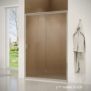 מקלחון חזית דופן קבועה ודלת אוונס זכוכית גלינה 100-105 סמ  105-110 סמ  110-115 סמ  115-120 סמ ניקל כרום - דור רפאל