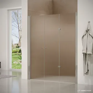 מקלחון חזית דלת הרמוניקה  דלת על ציר פאיטו זכוכית גלינה 161-190 סמ ניקל כרום - דור רפאל