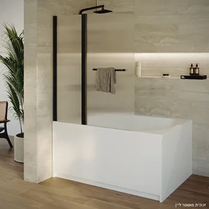 אמבטיון דופן קבועה  דלת כנף גקסון זכוכית גלינה 120 סמ שחור מט - דור רפאל