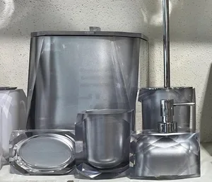 סט דיימונד - DIAMOND פח 5 ליטר, מברשת אסלה, דיספנסר, כוס וסבוניה כסף 10614-DSL מלדן