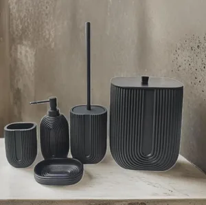 סט פח 5 ליטר, מברשת אסלה, דיספנסר, כוס וסבונייה ארט - ART שחור 20166-RBK מלדן