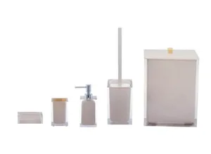 סט פח 5 ליטר, מברשת אסלה, דיספנסר, כוס וסבונייה סקוור - SQUARE בז' 10613-SBG מלדן