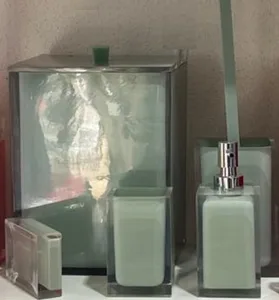 סט פח 5 ליטר, מברשת אסלה, דיספנסר, כוס וסבונייה סקוור - SQUARE ירוק מנטה 10613-SGR מלדן