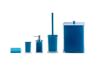 סט פח 5 ליטר, מברשת אסלה, דיספנסר, כוס וסבונייה סקוור - SQUARE כחול פטרול 10613-SPB מלדן
