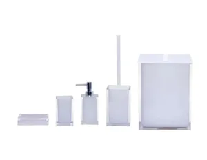 סט פח 5 ליטר, מברשת אסלה, דיספנסר, כוס וסבונייה סקוור - SQUARE לבן 10613-SWT מלדן