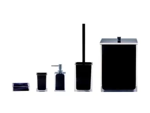 סט פח 5 ליטר, מברשת אסלה, דיספנסר, כוס וסבונייה סקוור - SQUARE שחור 10613-SBK מלדן