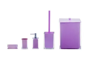 סט פח 5 ליטר, מברשת אסלה, דיספנסר, כוס וסבונייה סקוור - SQUARE סגול 10613-SPR מלדן