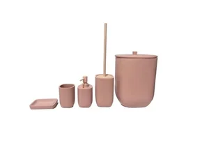 סט לאמבטיה פח 5 ליטר, מברשת אסלה, דיספנסר, כוס וסבונייה קלאסיק - CLASSIC ורוד CPN-20011 מלדן