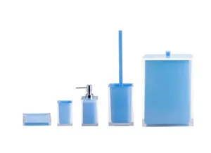 סט פח 5 ליטר, מברשת אסלה, דיספנסר, כוס וסבונייה סקוור - SQUARE תכלת 10613-SLB מלדן