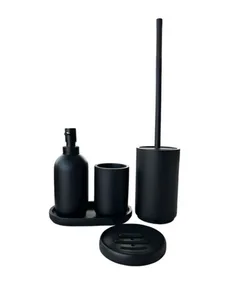 סט קלאסיק - CLASSIC כוס דיספנסר סבוניה מברשת אסלה ומגש שחור מלדן