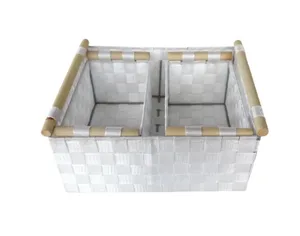 סט 3 סלסלות בד פוליאסטר מלבניות לבן HD23114-3 מלדן