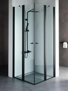 מקלחון פינתי שתי דפנות קבועות ושתי דלתות 80/80 שחור