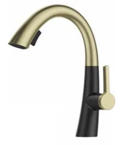 ברז מטבח נמוך נשלף 2 מצבי זרימה שחור מט בשילוב זהב מט 1017GB סיוון אופיר