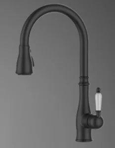 ברז מטבח נשלף 2 מצבי זרימה ידית חרס לבנה שחור מט 1454B סיוון אופיר