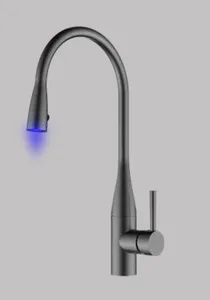 ברז מטבח נשלף מצב זרימה אחד עם נורת לד אפור גרפיט 1027GRL סיוון אופיר