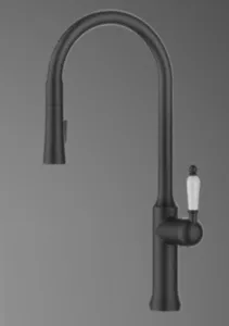 ברז מטבח נשלף 2 מצבי זרימה ידית חרס לבנה שחור מט 1457B סיוון אופיר